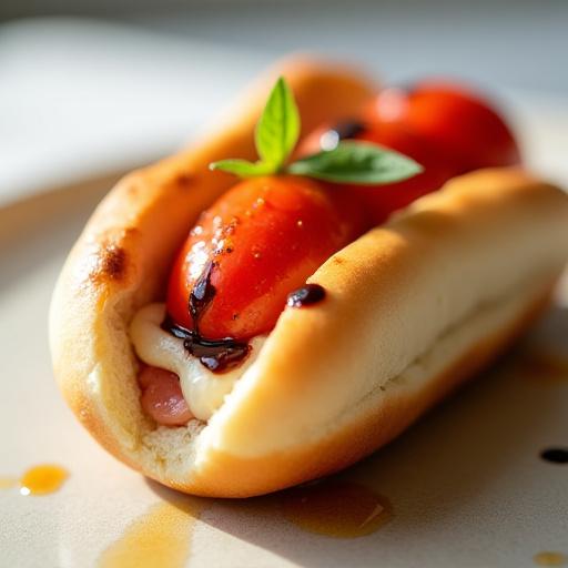 Hot dog La Sirena con stracciatella e pomodorini